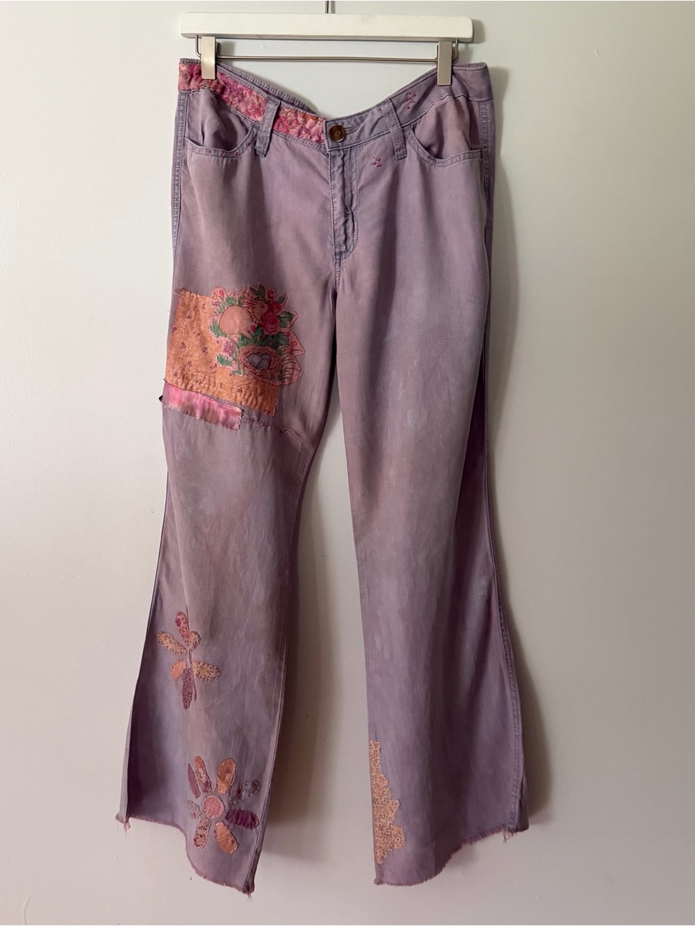 Upcycled patchwork and hand dyed Cloth & Stone chambray pants size 10